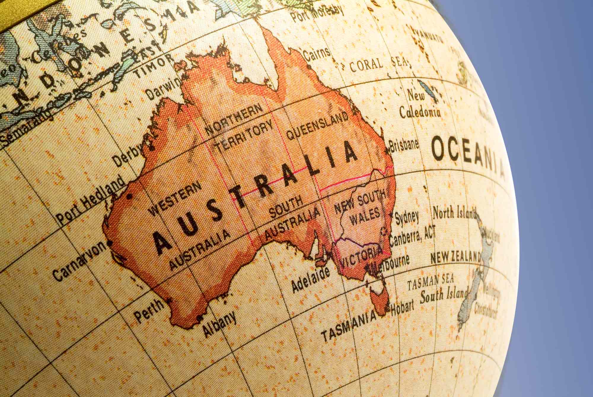Globe showing Australia and New Zealand