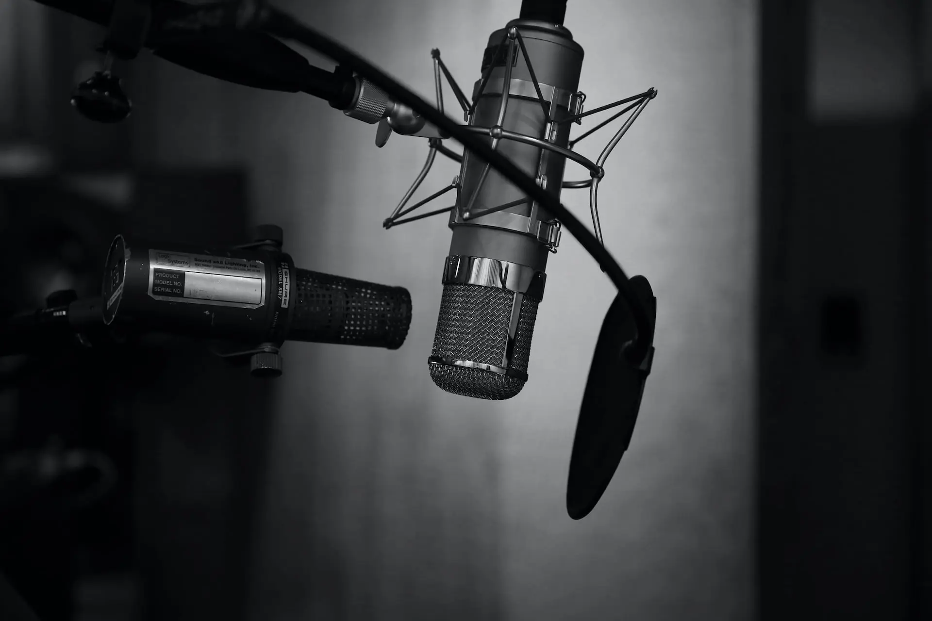 Two microphones in a recording studio.