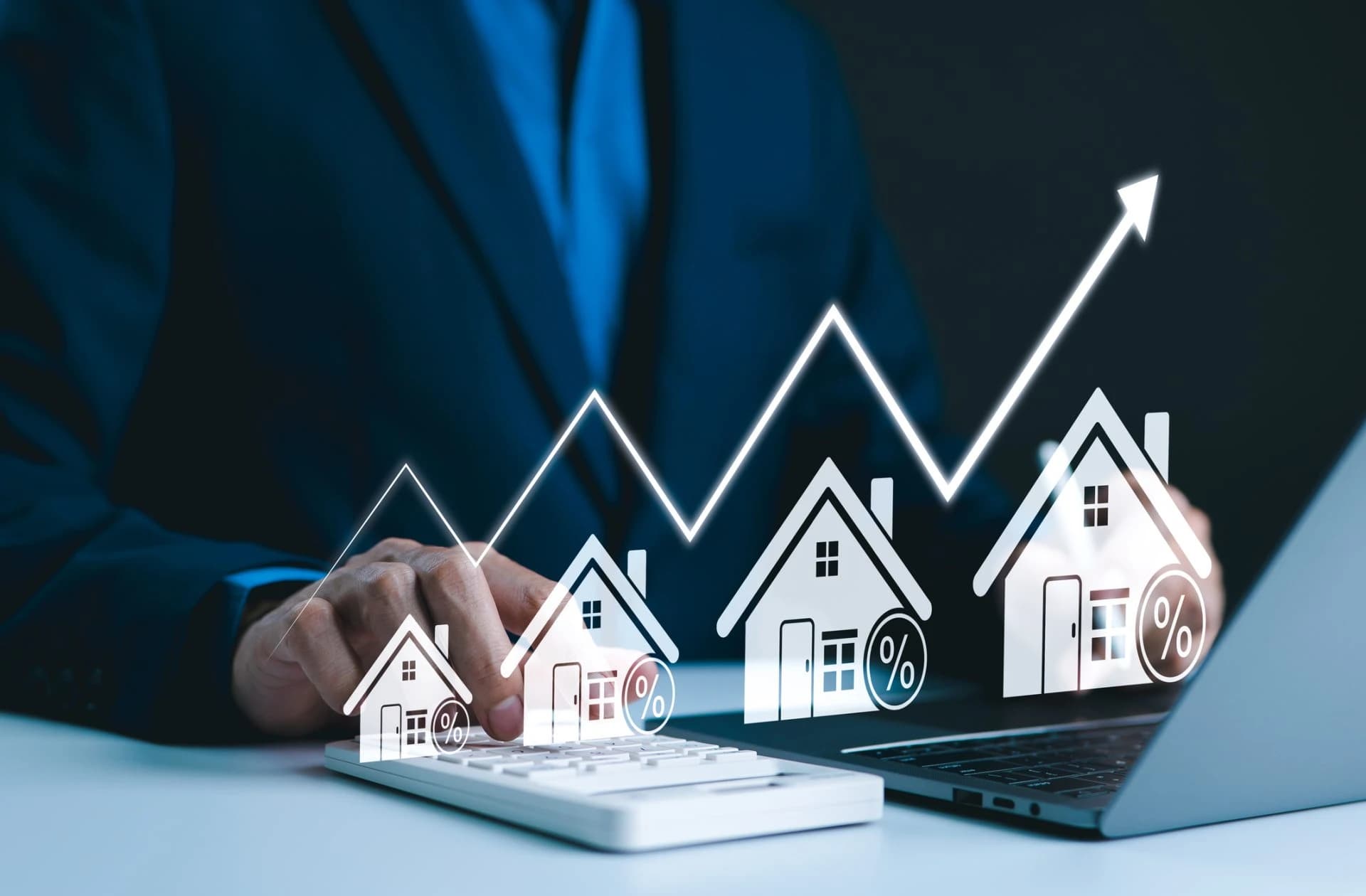 Real estate growth chart with rising arrow
