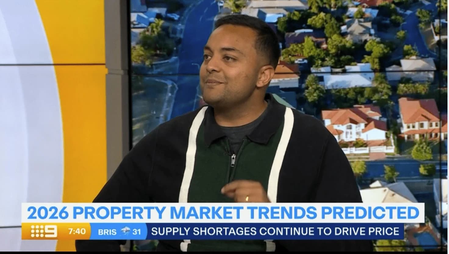 Man in sweater with text "2026 PROPERTY MARKET TRENDS PREDICTED"
