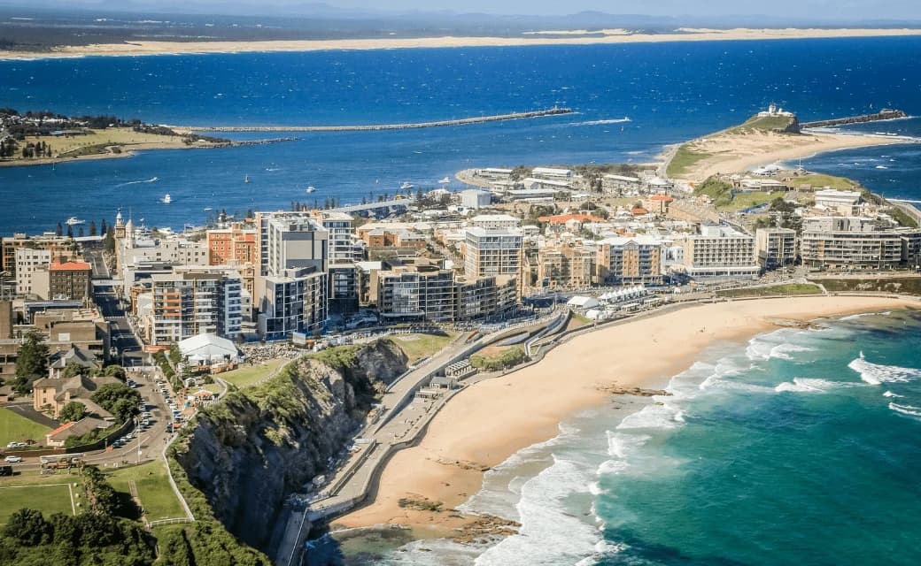 Coastal city with beach and ocean
