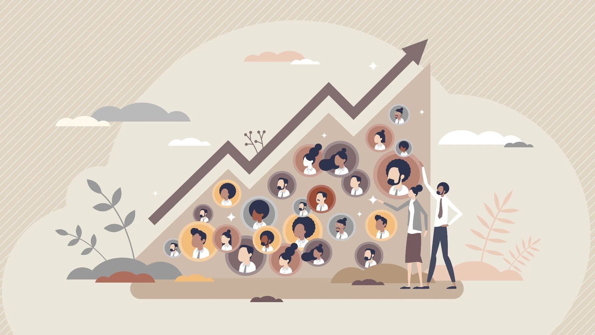 People on growth chart with team members.