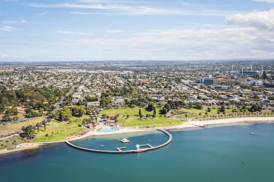Circular pier and swimming pool by the sea